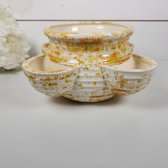 Vintage '78 Orange & Green Speckled Strawberry Pot Signed Studio Pottery Planter - Picture 6 of 12